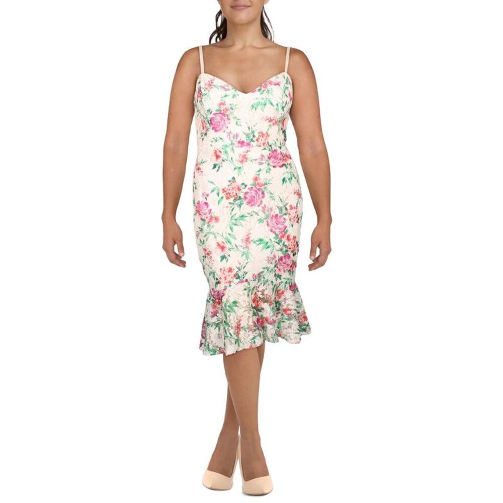 Guess Floral Spaghetti-Strap Midi Dress in Cream and Pink
